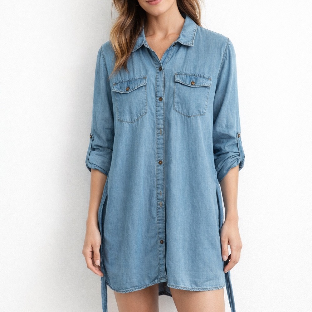 My style Casual Light Blue Denim Shirt Dress size S
